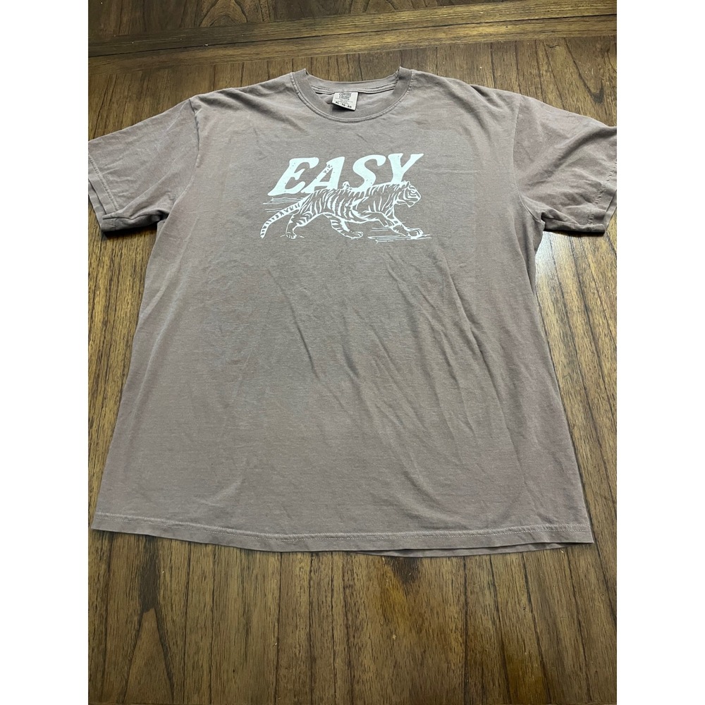 Comfort Colors Easy Tiger Graphic T-Shirt Brown XL Heavyweight Garment Dye Tee
